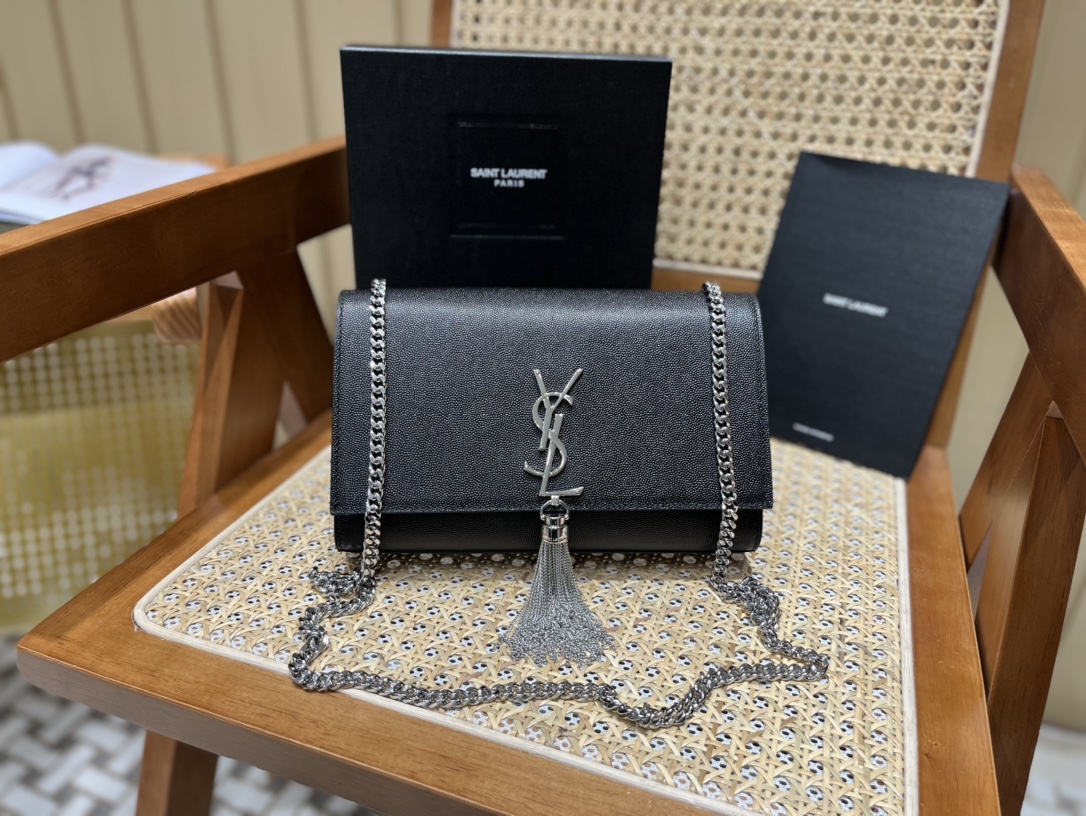 YSL 𝑲𝒂𝒕𝒆 𝟮𝟰𝒄𝒎 鱼子酱流苏包 354119黑色/银扣