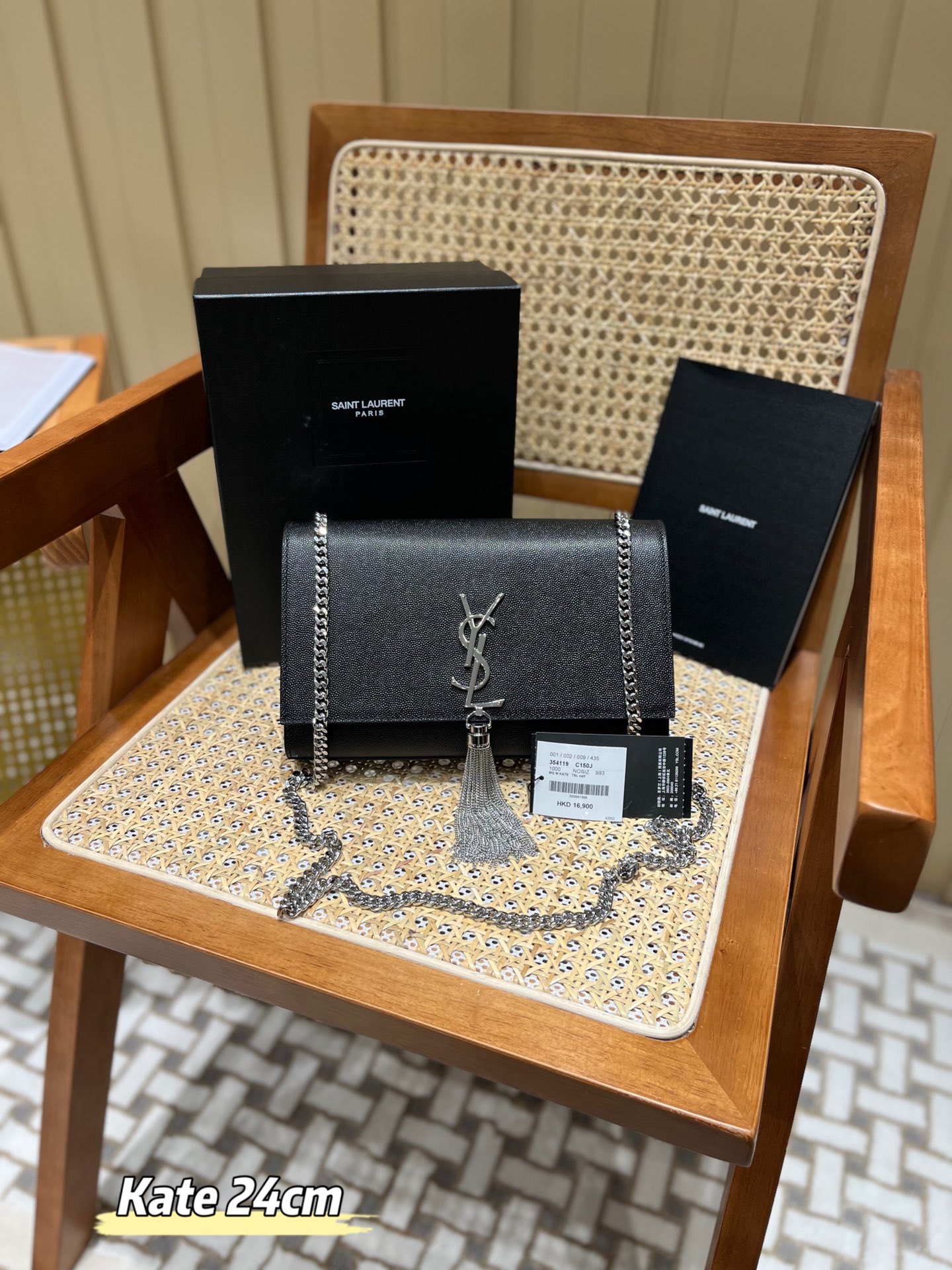 YSL 𝑲𝒂𝒕𝒆 𝟮𝟰𝒄𝒎 鱼子酱流苏包 354119黑色/银扣