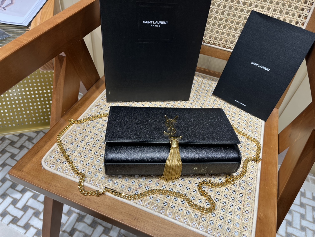 YSL 𝑲𝒂𝒕𝒆 𝟮𝟰𝒄𝒎 鱼子酱流苏包 354119黑色/金扣