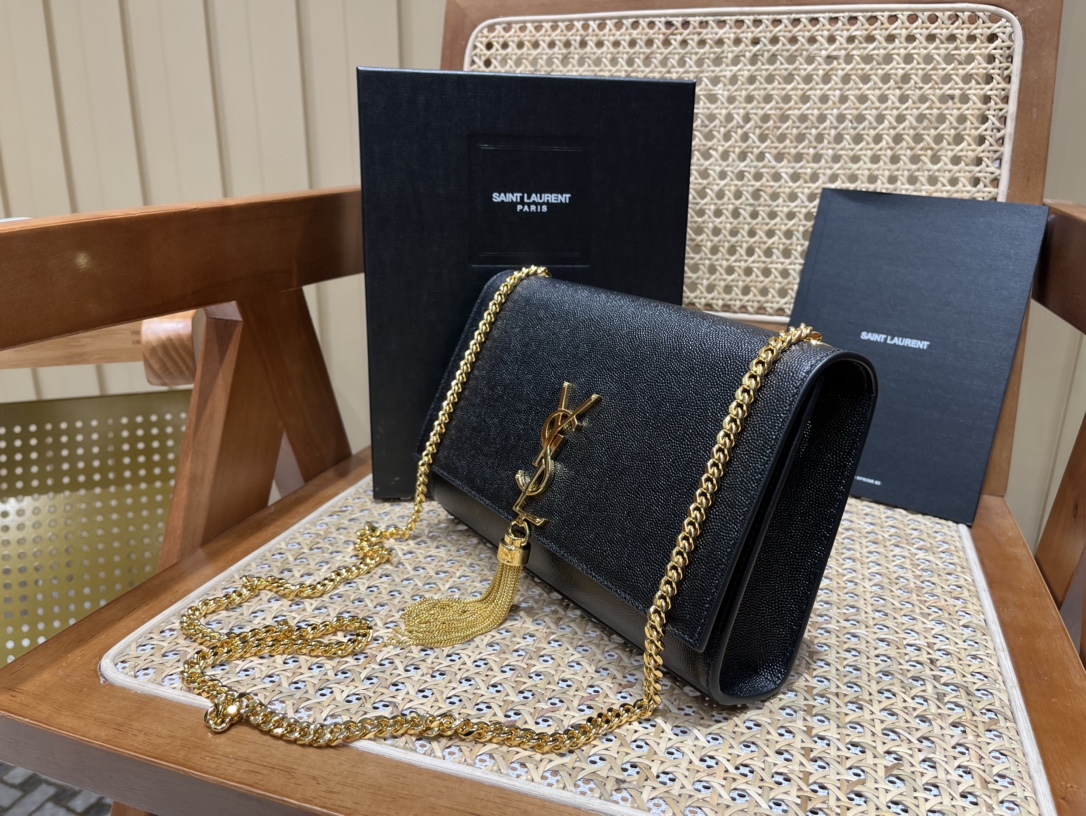YSL 𝑲𝒂𝒕𝒆 𝟮𝟰𝒄𝒎 鱼子酱流苏包 354119黑色/金扣