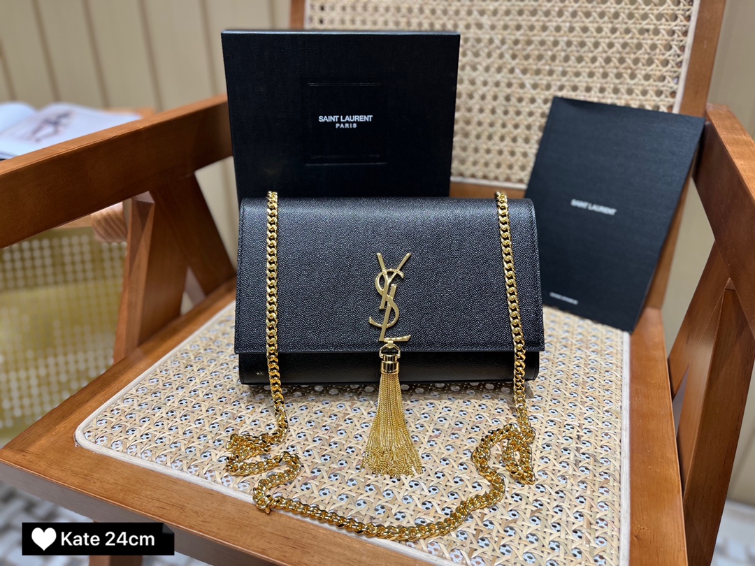 YSL 𝑲𝒂𝒕𝒆 𝟮𝟰𝒄𝒎 鱼子酱流苏包 354119黑色/金扣