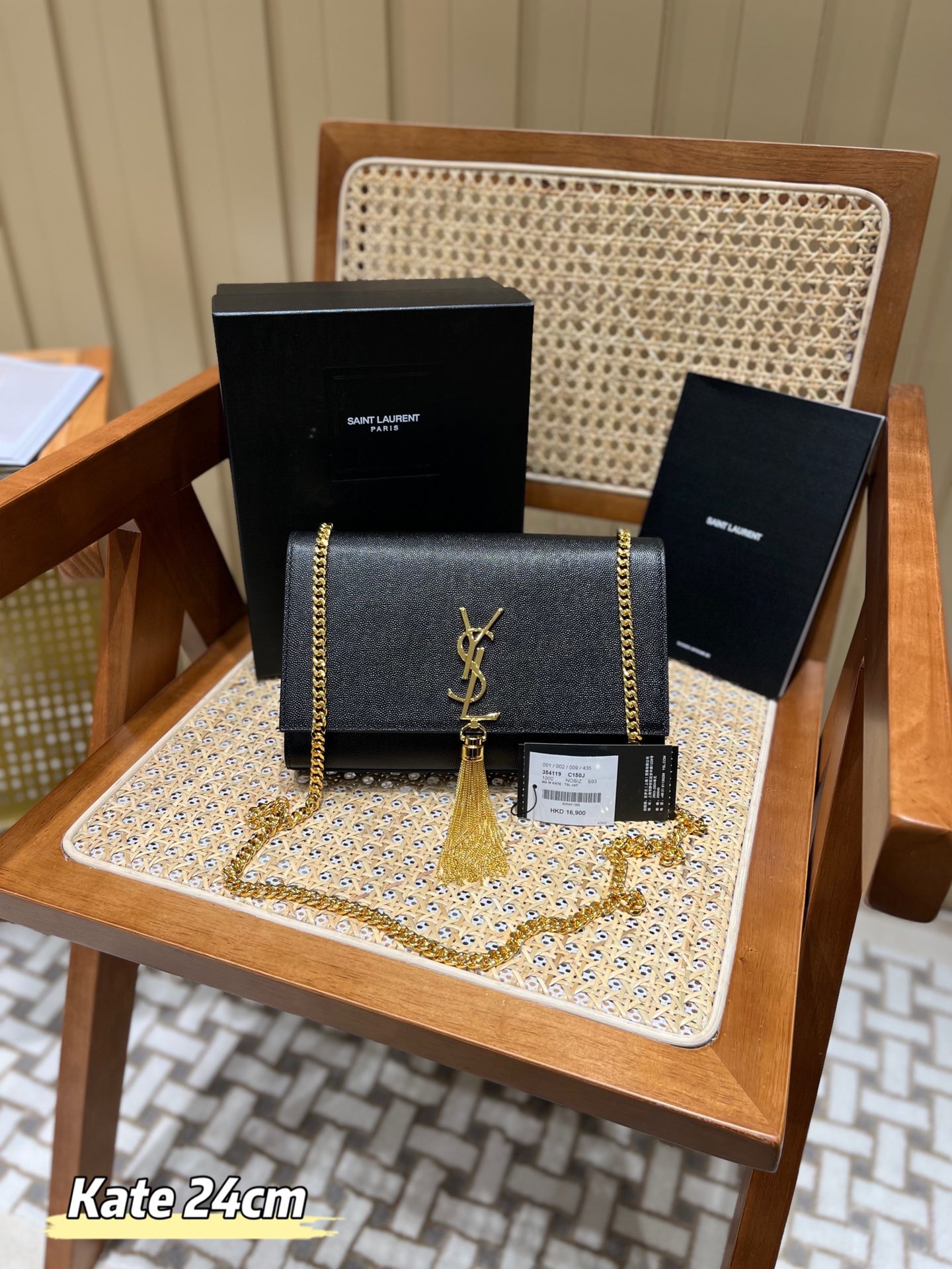 YSL 𝑲𝒂𝒕𝒆 𝟮𝟰𝒄𝒎 鱼子酱流苏包 354119黑色/金扣