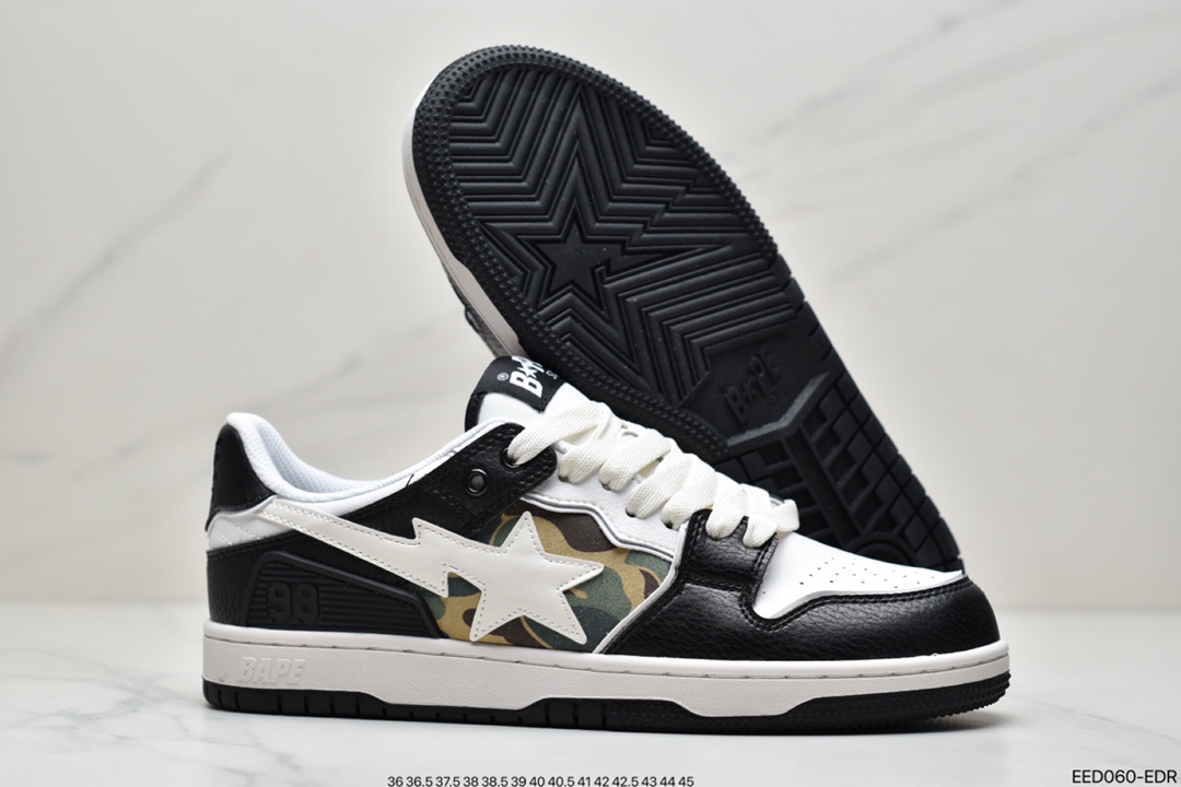 Trend Brand A Bathing Ape Comfortable Ape BAPE Sk8 Sta Low SK8 Series Low Top Casual Sports Skateboard Shoes ”Leather Coffee Mocha Dark Brown White” 1H80-191-013