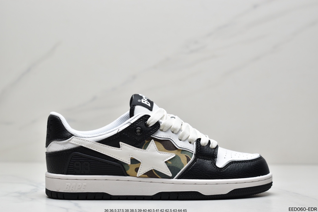 Trend Brand A Bathing Ape Comfortable Ape BAPE Sk8 Sta Low SK8 Series Low Top Casual Sports Skateboard Shoes ”Leather Coffee Mocha Dark Brown White” 1H80-191-013