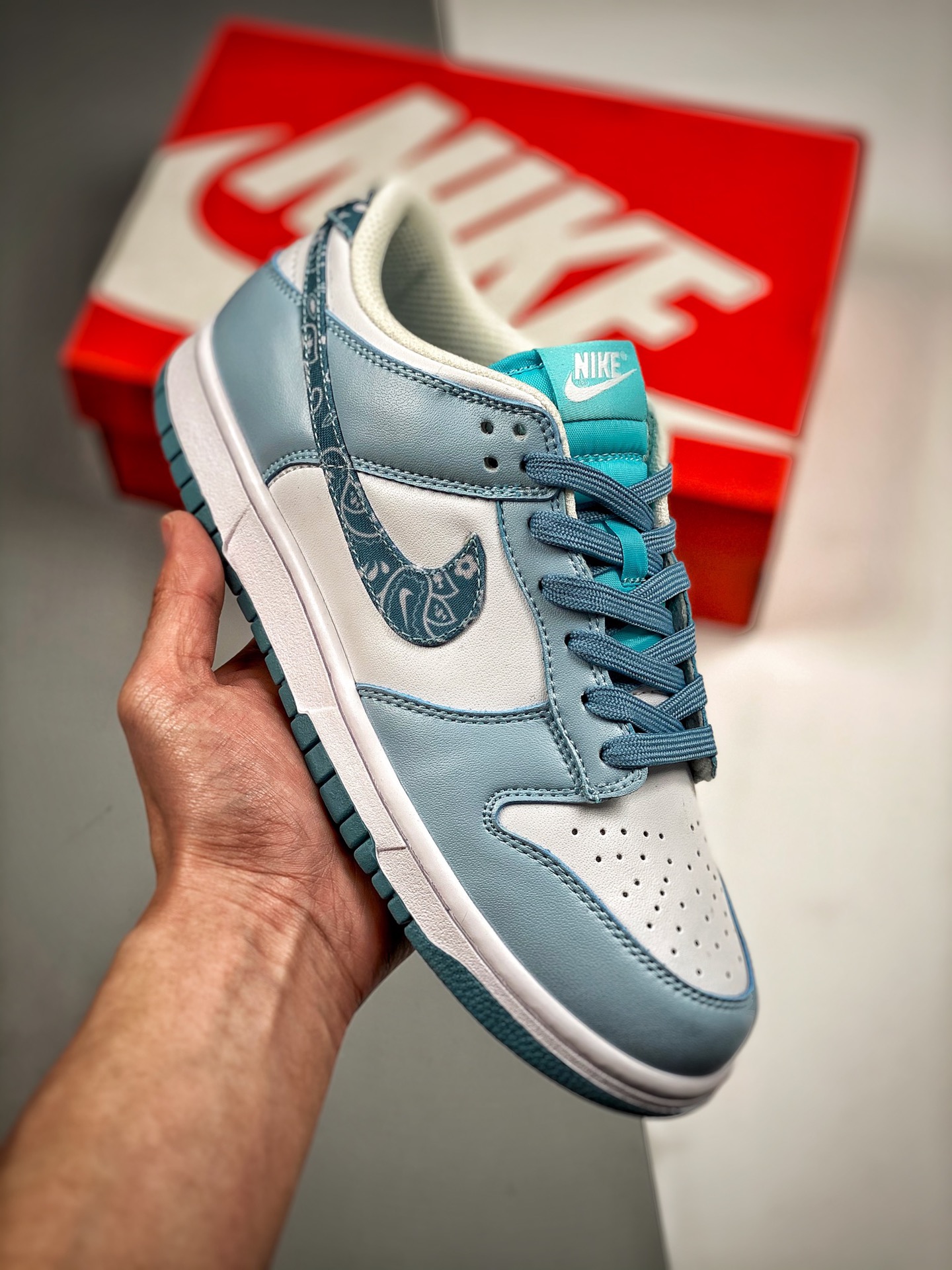 Nike Dunk Low Blue Paisley azul blanco, estampado de cachemira, producción original de fábrica grande, lanzamiento con …