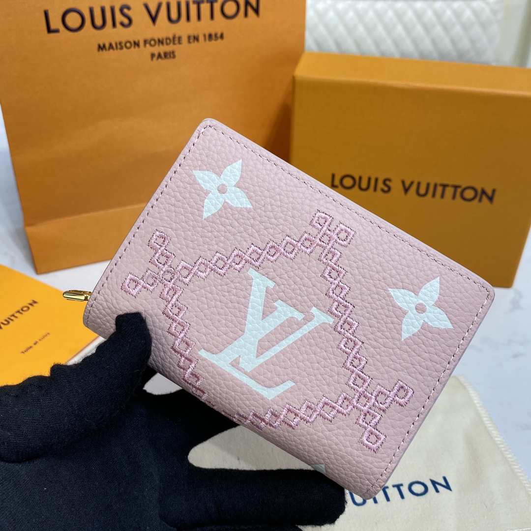 Louis Vuitton Wallet Black Pink Embroidery Empreinte​ Cowhide M81212