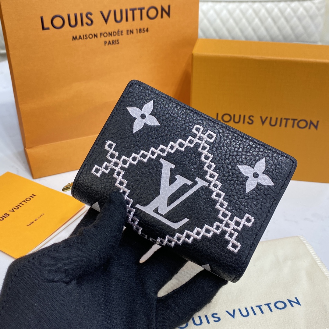 Louis Vuitton Knockoff
 Wallet Black Pink Embroidery Empreinte​ Cowhide M81212