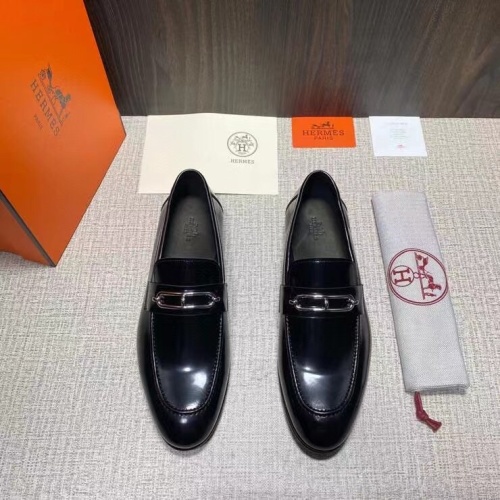 Hermes Men's Black Leather Loafers with Metal Roulis Buckle 1 Hermes Men's Black Leather Loafers with Metal Roulis Buckle
