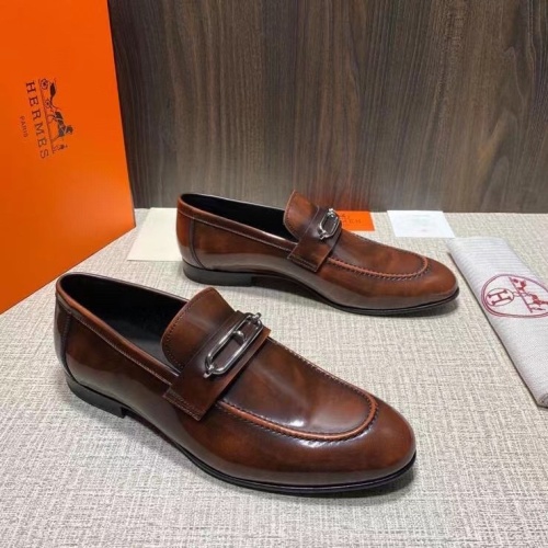 Hermes Men's Brown Leather Loafers with Metal Roulis Buckle, Size 38-44 1 Hermes Men's Brown Leather Loafers with Metal Roulis Buckle, Size 38-44