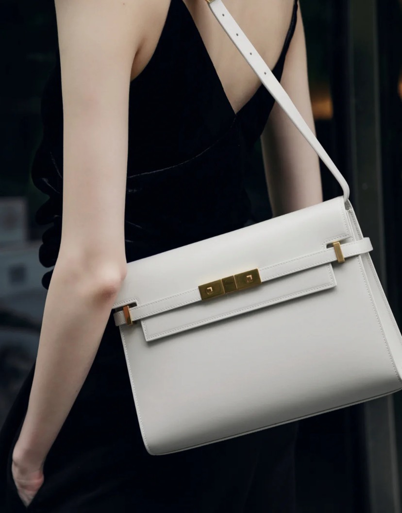 Ysl 𝑴𝒂𝒏𝒉𝒂𝒕𝒕𝒂𝒏 29CM曼哈顿法棍包 579271白色牙签纹金扣