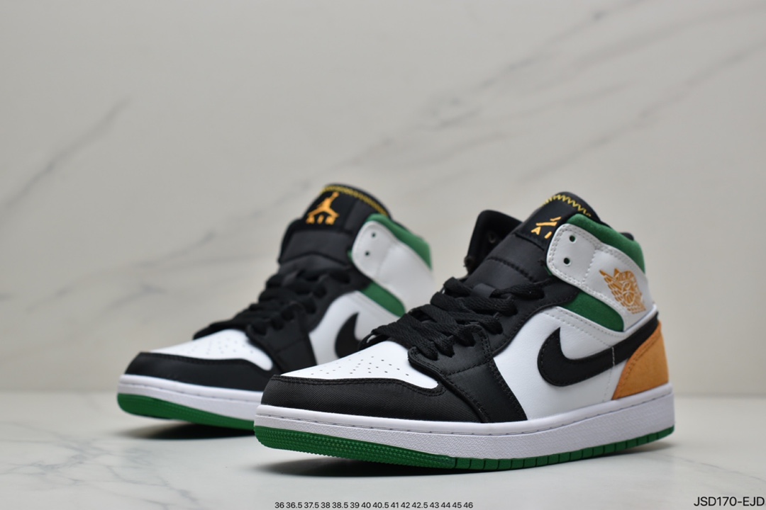 Air Jordan 1 Mid White Green Orange] Middle Help Series 852542-101