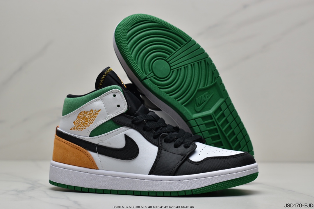 Air Jordan 1 Mid White Green Orange] Middle Help Series 852542-101
