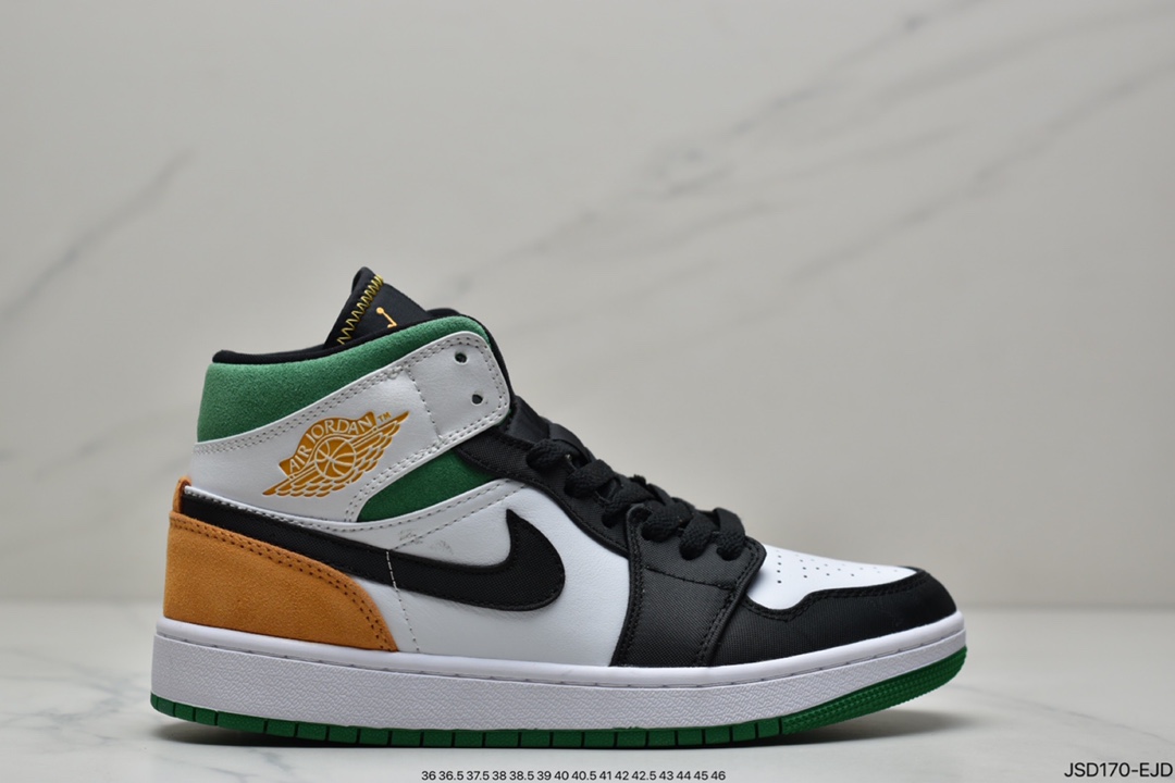 Air Jordan 1 Mid White Green Orange] Middle Help Series 852542-101