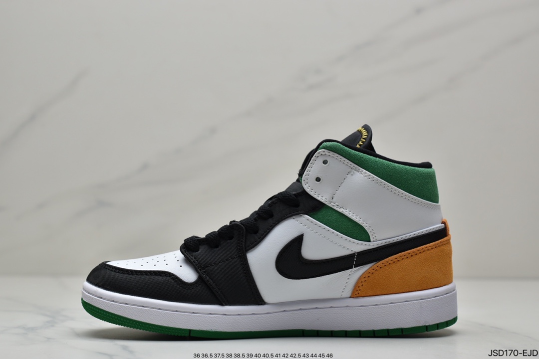 Air Jordan 1 Mid White Green Orange] Middle Help Series 852542-101