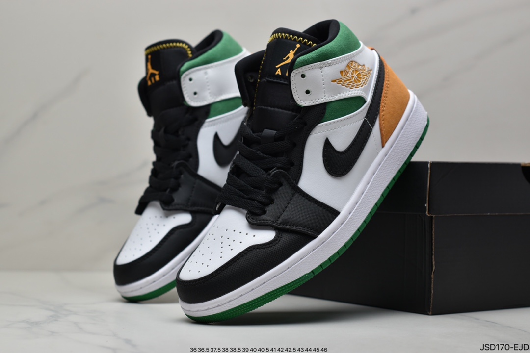 Air Jordan 1 Mid White Green Orange] Middle Help Series 852542-101