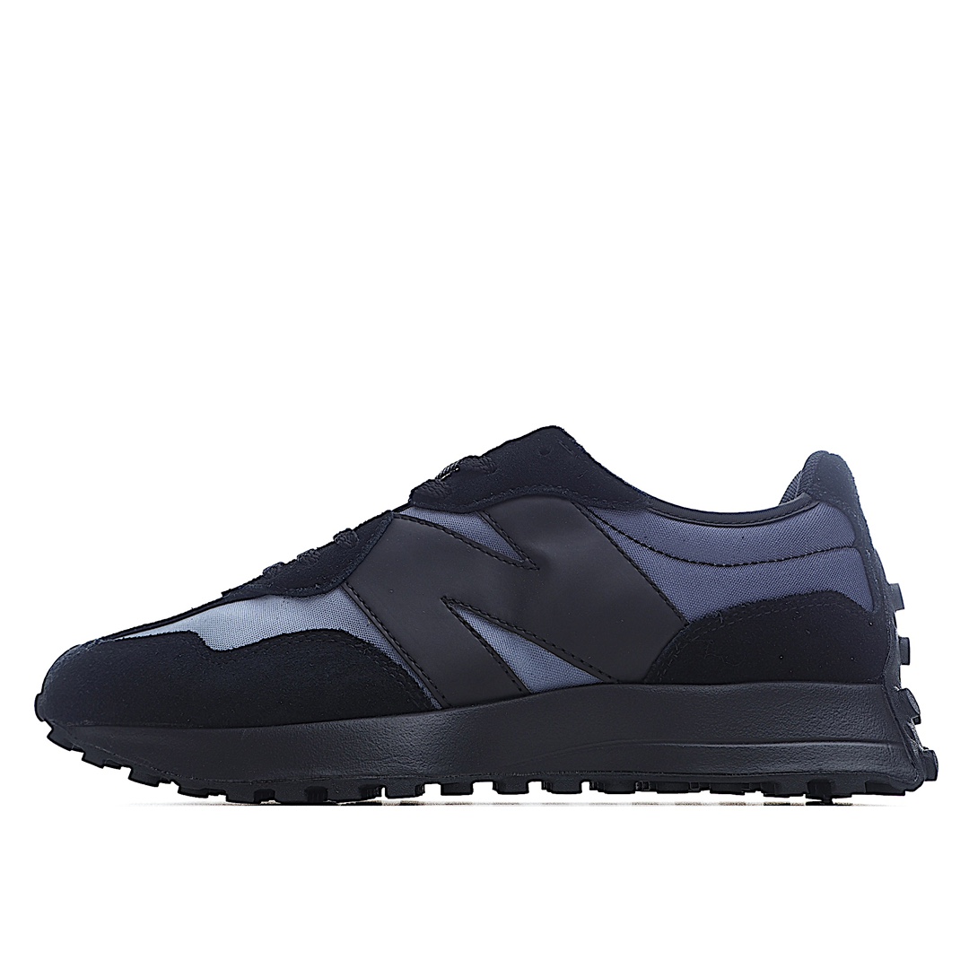 G5 NB新百伦New Balance MS327系列复古休闲运动慢跑鞋 MS327SB黑灰蓝渐变采用猪巴革麂皮及透气牛津布料拼接构成 区别市面翻毛皮错误版本中底高弹EVA发泡材质加持满丁防滑橡胶外底 上世纪 70 年代的意大利街头风格
