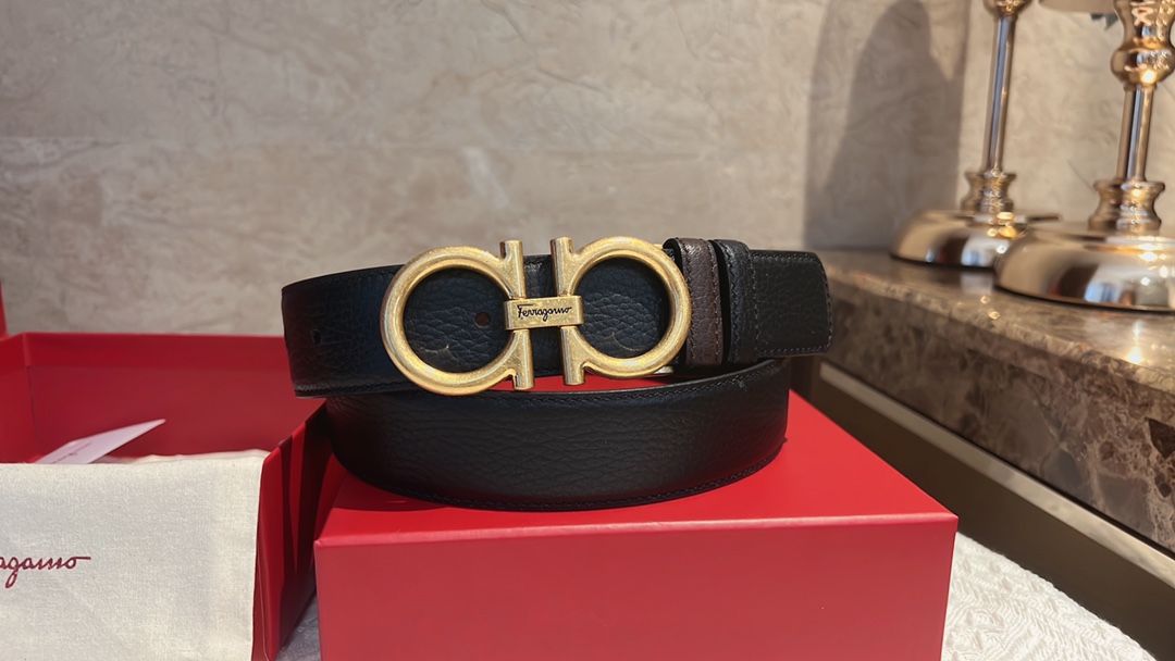 Ferragamo菲拉格慕    头层牛皮再配上精致专柜版型复古金属扣男士3.5cm腰带