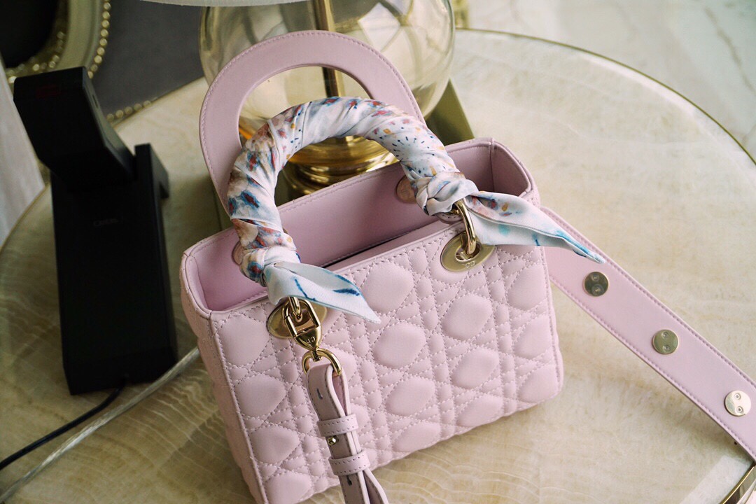 Dior Lady Handbags Crossbody & Shoulder Bags Light Pink Gold Hardware Lambskin Sheepskin Spring Collection