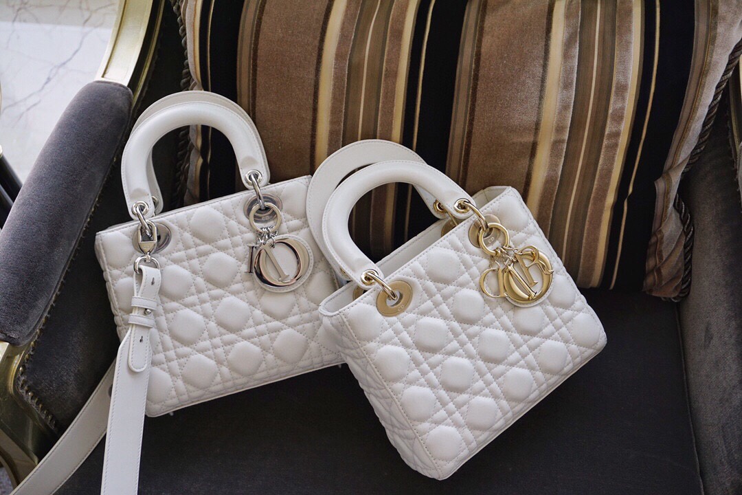 Dior Lady Handbags Crossbody & Shoulder Bags White Gold Hardware
