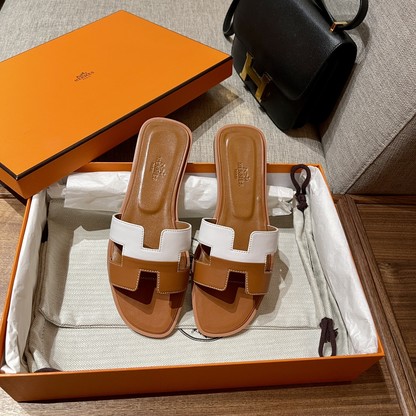 Hermes Shoes Slippers White Yellow Sewing Summer Collection