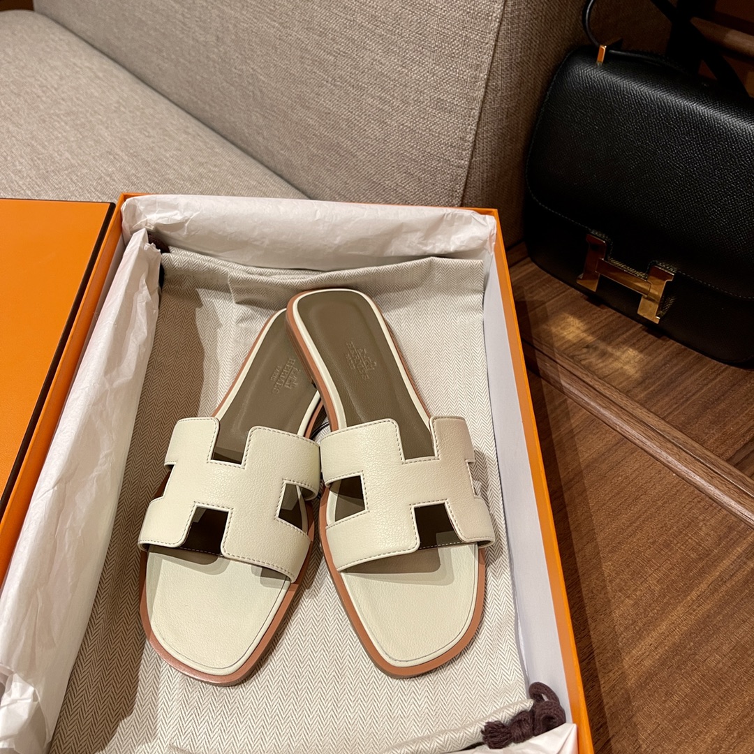 Hermes Shoes Slippers Milkshake White Sewing Summer Collection