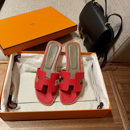 Hermes Shoes Slippers Red Sewing Summer Collection