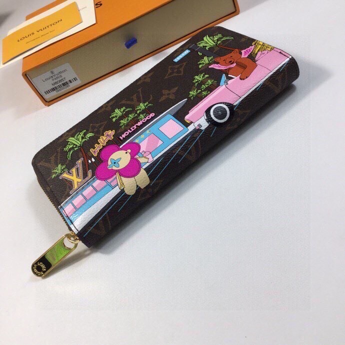 Leather zipper wallet open view