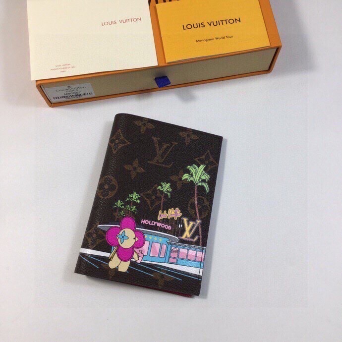 Inside view of the leather passport cover with passport