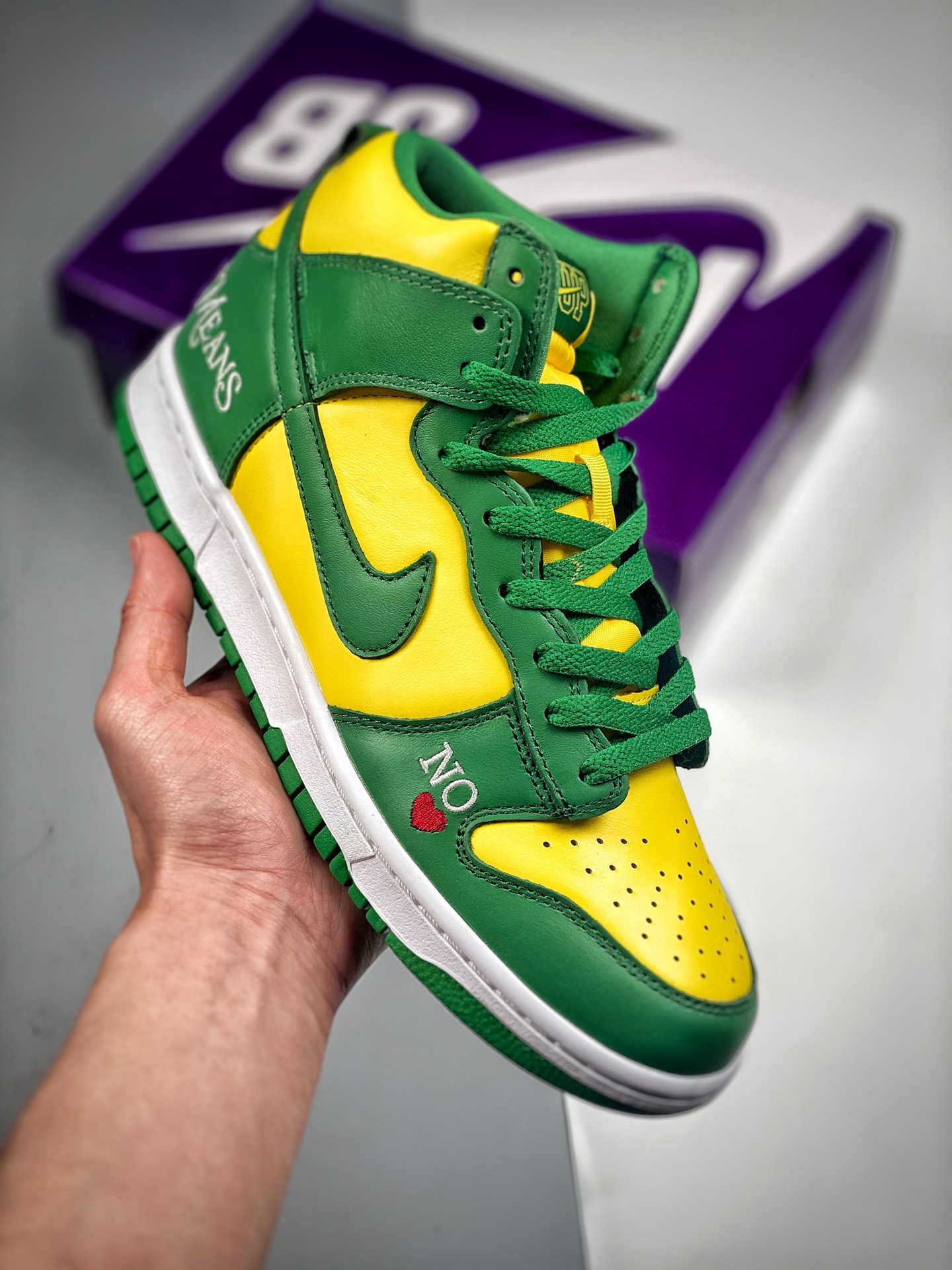 Supreme x Nike SB Dunk High "By Any Means" amarillo verde, producción original de fábrica grande #etiqueta tejida de fá…