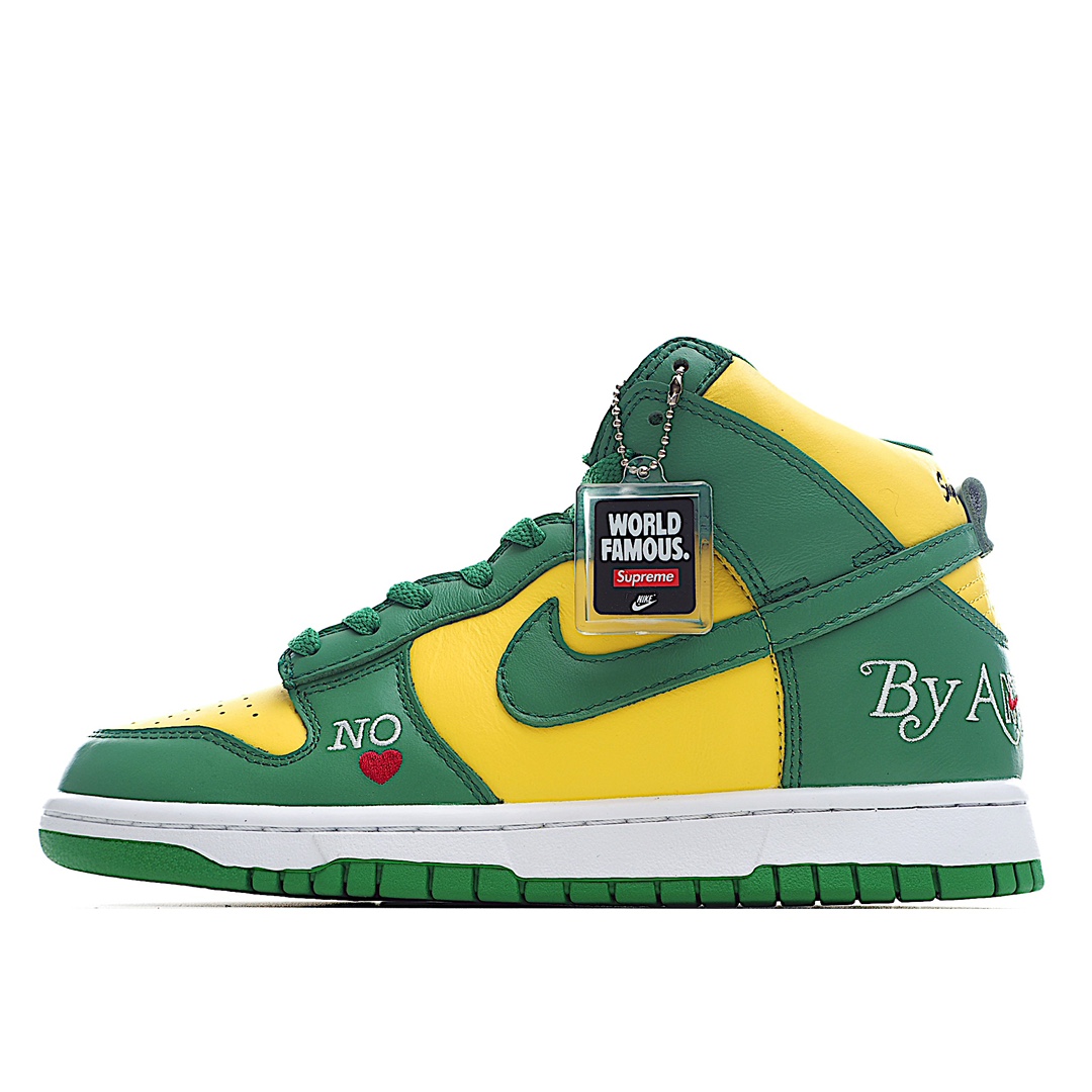 纯原版本Supreme x Nike SB Dunk High “By Any Means” 巴西配色 SUP联名高帮休闲板鞋