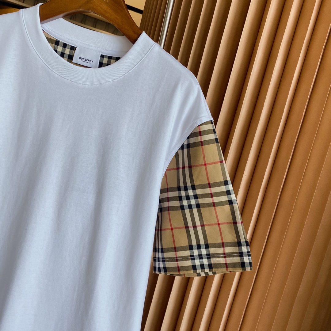 Burberry BBR 巴宝莉 Vintage 格纹袖臂装饰棉质 短袖T 恤衫