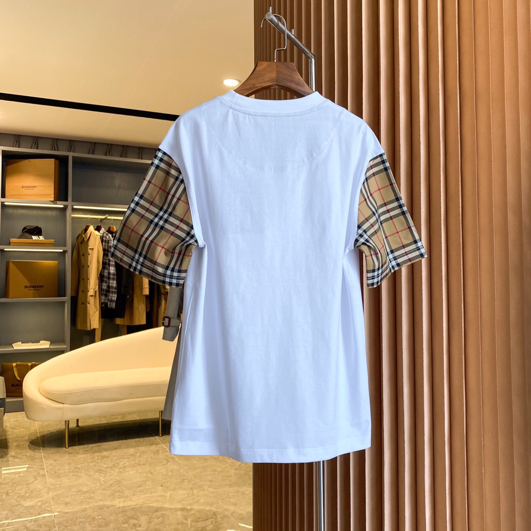 Burberry BBR 巴宝莉 Vintage 格纹袖臂装饰棉质 短袖T 恤衫