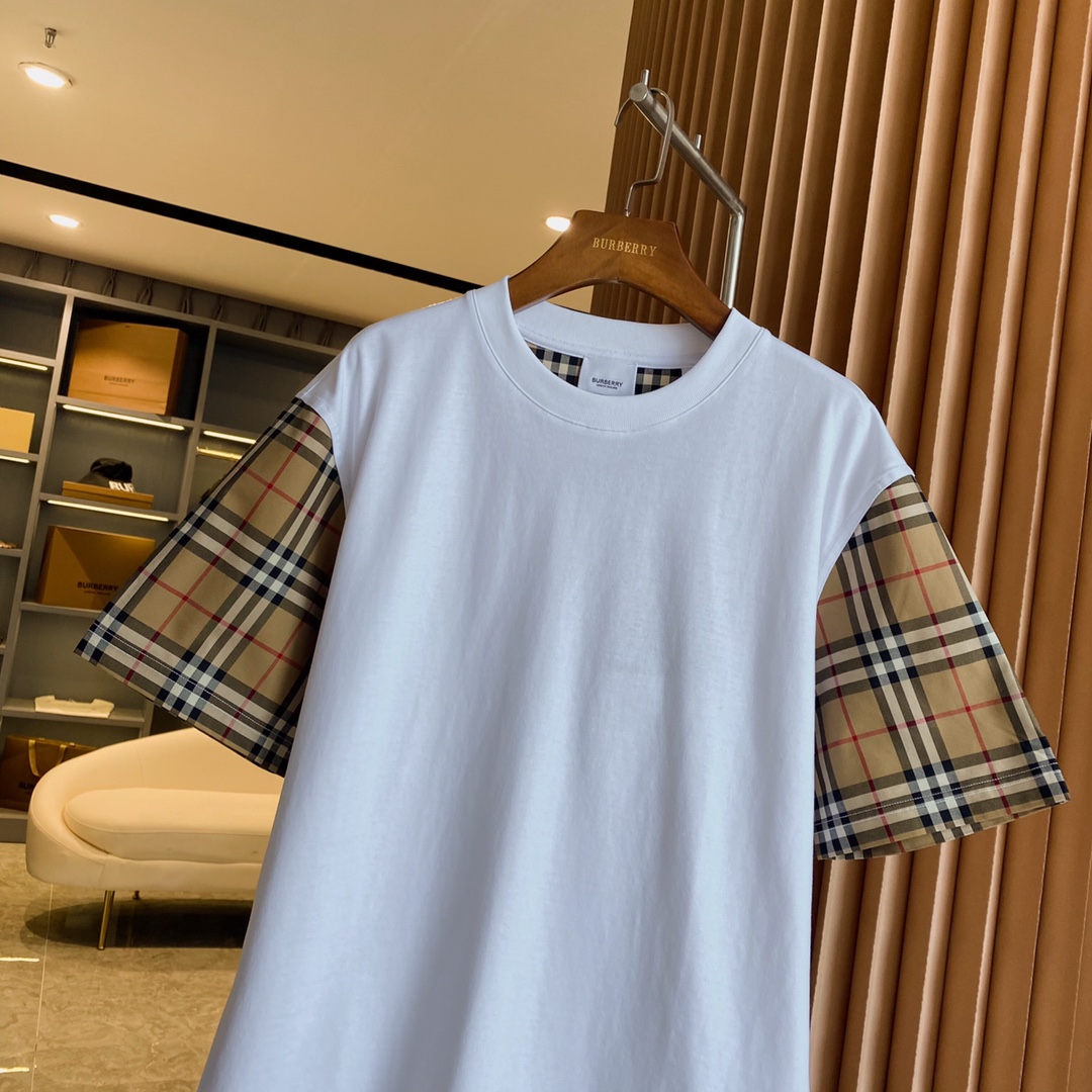 Burberry BBR 巴宝莉 Vintage 格纹袖臂装饰棉质 短袖T 恤衫