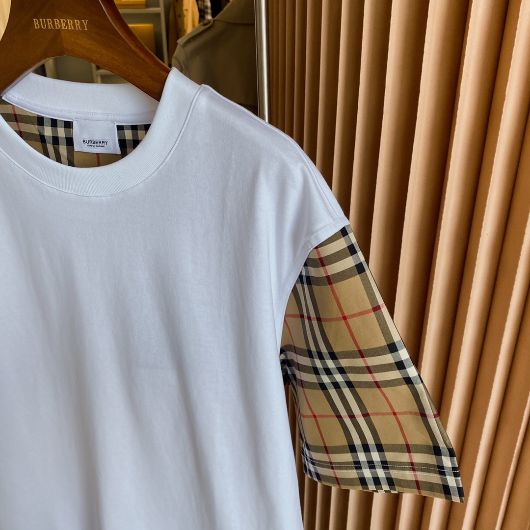 Burberry BBR 巴宝莉 Vintage 格纹袖臂装饰棉质 短袖T 恤衫