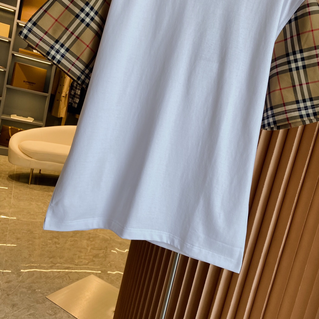 Burberry BBR 巴宝莉 Vintage 格纹袖臂装饰棉质 短袖T 恤衫