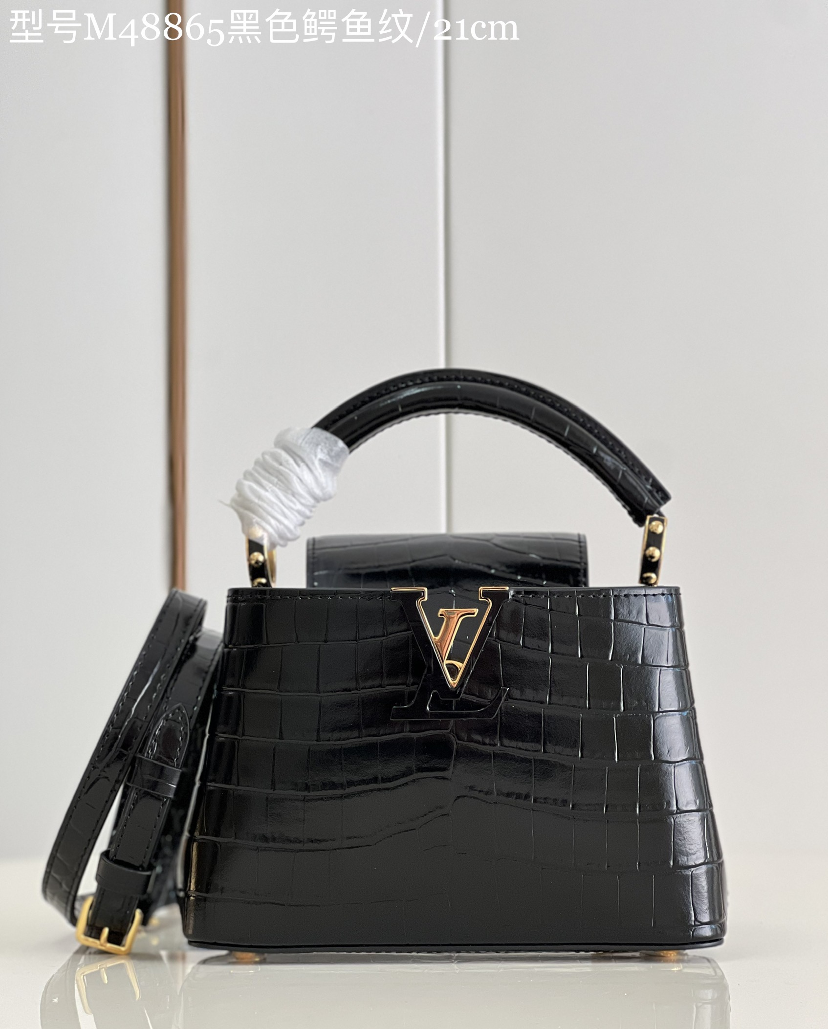 Louis Vuitton LV Capucines AAAAA
 Bags Handbags Black Crocodile Leather Goat Skin Sheepskin Mini M48865