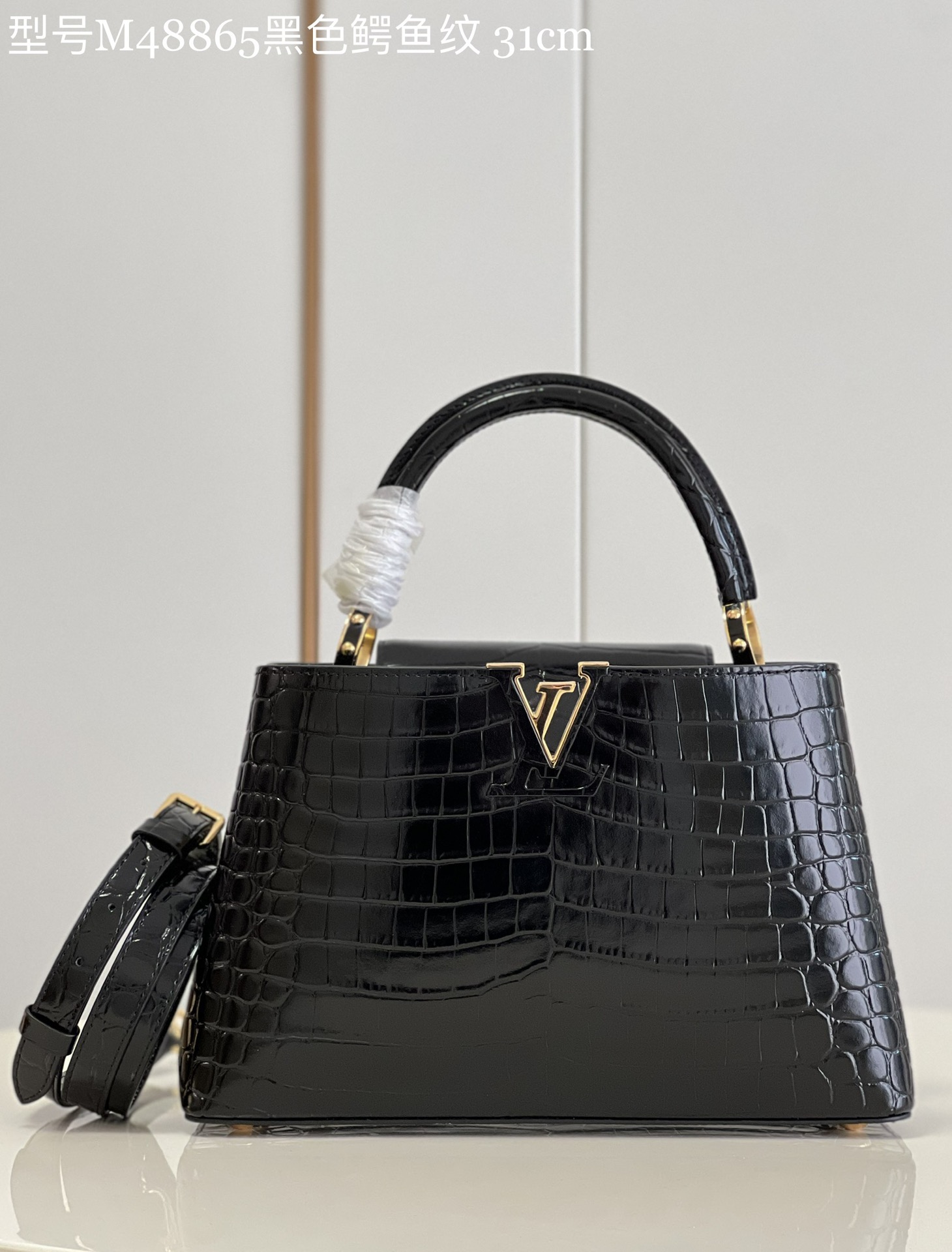 Louis Vuitton LV Capucines Bags Handbags Black Crocodile Leather Goat Skin Sheepskin M48865