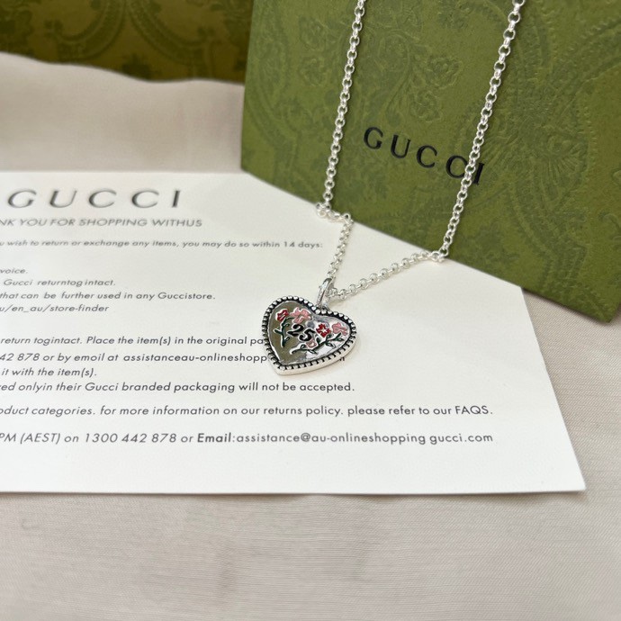 NO:553443,GUCCI Gucci 925 sterling silver 25th anniversary enamel flower love pendant necklace size 4553, Gucci necklace, gucci, gucci, necklace, pure silver19860909GUCCI古驰925纯银25周年搪瓷花朵爱心吊坠项链 尺寸4553,古驰项链,gucci,gucci,necklace,pure silver,Jewelry