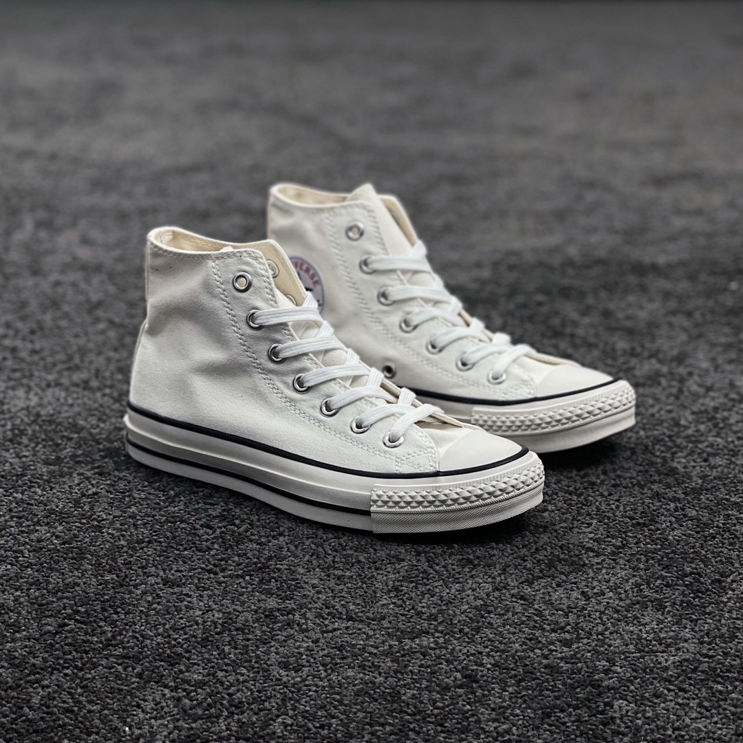 G0 原版开模日版Converse All Star J 19 F5 s日产开模大底加粗水线 鞋内侧烫印红蓝标 后跟标印有Made In Japan字样 修长鞋型彰显秀气 脚感舒适 做工细腻双层布围条 原厂硫化工艺