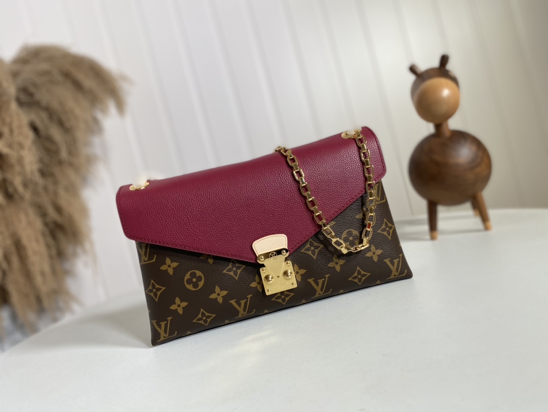 Louis Vuitton Bags Handbags Gold Purple Red Monogram Canvas Calfskin Cowhide Chains M41200