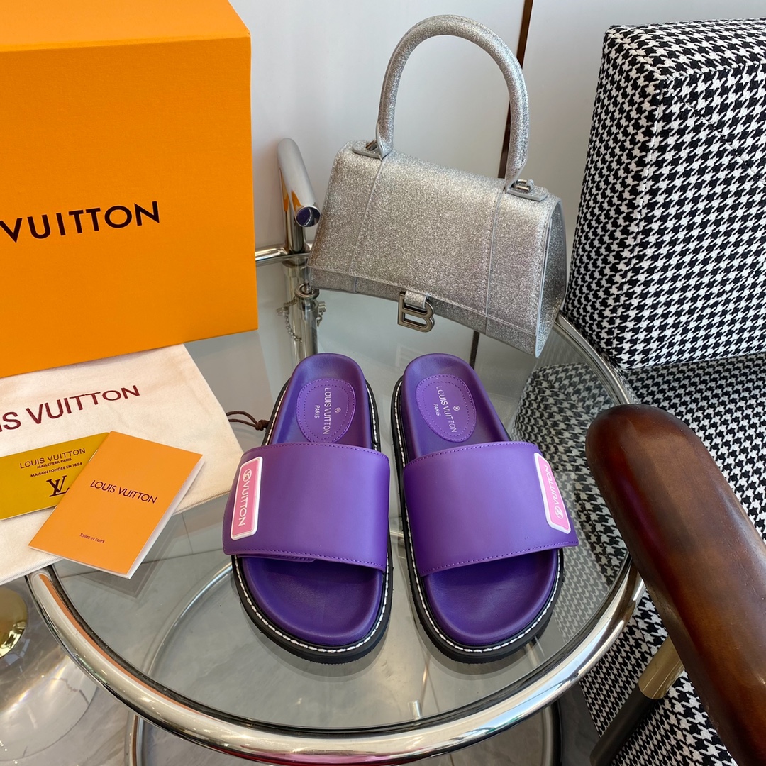 Louis Vuitton Shoes Slippers Calfskin Cowhide Rubber