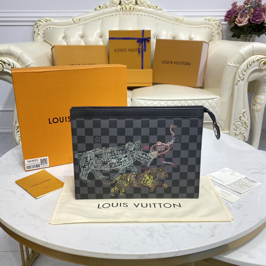 Louis Vuitton Clutches & Pouch Bags Black Grid Damier Graphite Canvas Pochette N64605