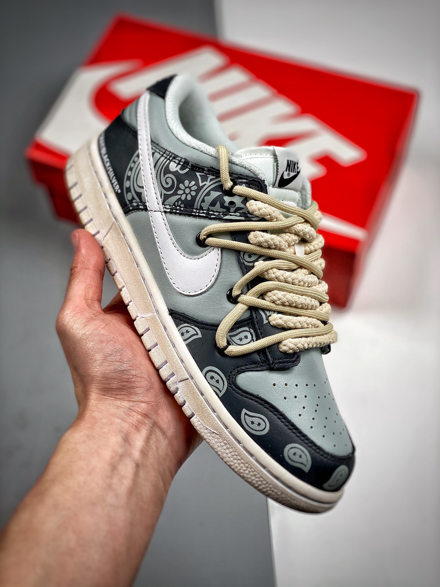 Nike SB Dunk Low Lot "Blue/White Paisleye" cordones atados marrón negro con estampado de cachemira, material de capa su…