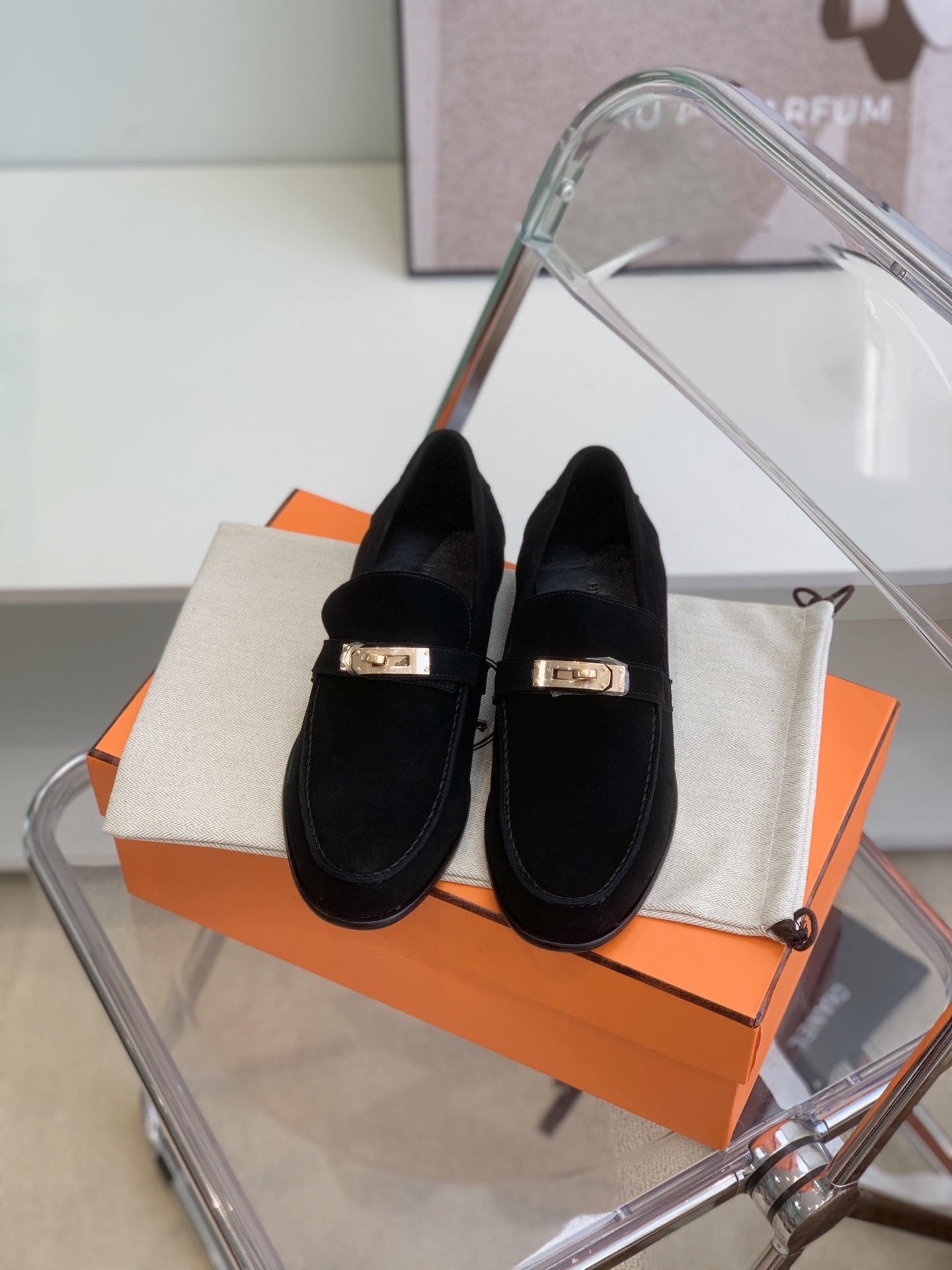 Hermes Kelly Shoes Loafers Denim Genuine Leather Sheepskin