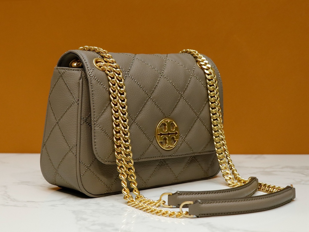 Tory Burch ～ToryBurch 87863 新款翻盖包 单肩斜挎盖头包 植鞣牛皮 磨砂金色五金