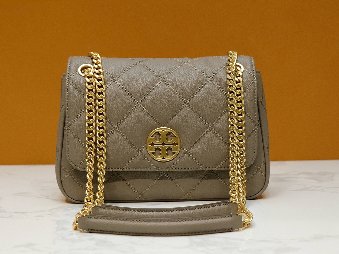 Tory Burch ～ToryBurch 87863 新款翻盖包 单肩斜挎盖头包 植鞣牛皮 磨砂金色五金