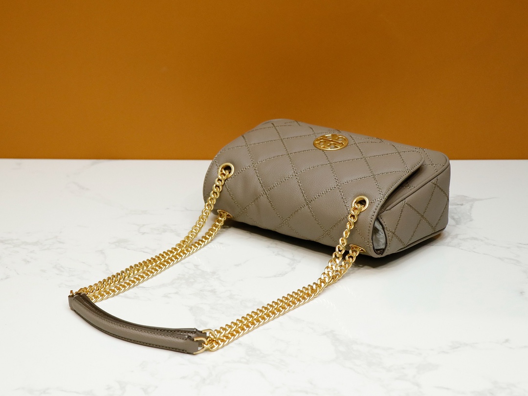 Tory Burch ～ToryBurch 87863 新款翻盖包 单肩斜挎盖头包 植鞣牛皮 磨砂金色五金