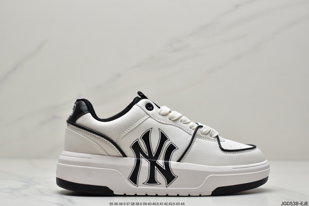 MLB Chunky Liner New York Yankees Casual Sports Jogging Shoes ”Leather White Black NY Print” 3ASXCA12N-50WHS