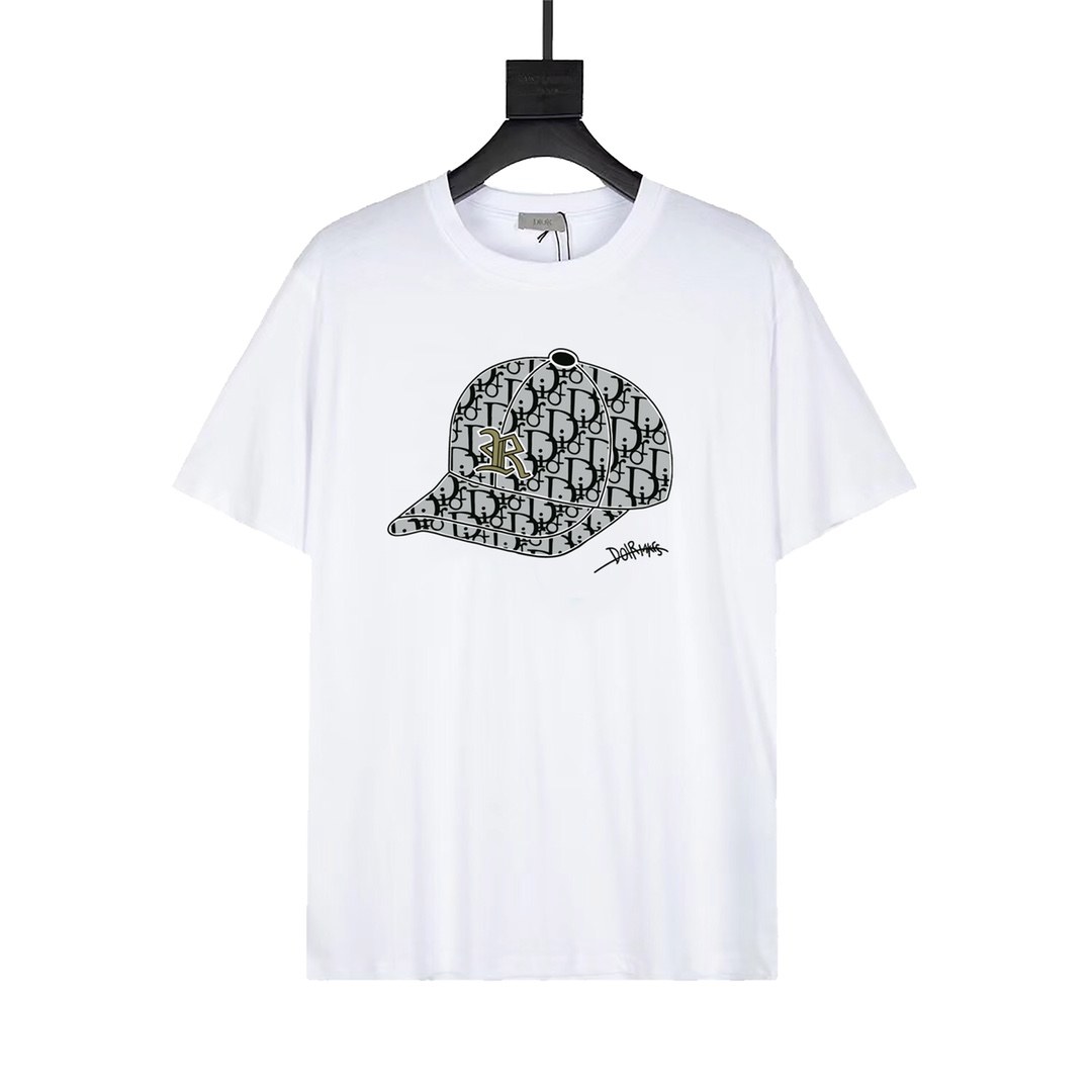 Dior Dior Hat Pattern Manga corta 2023 Última camiseta con estampado de sombrero Marca de moda Manga corta cl…