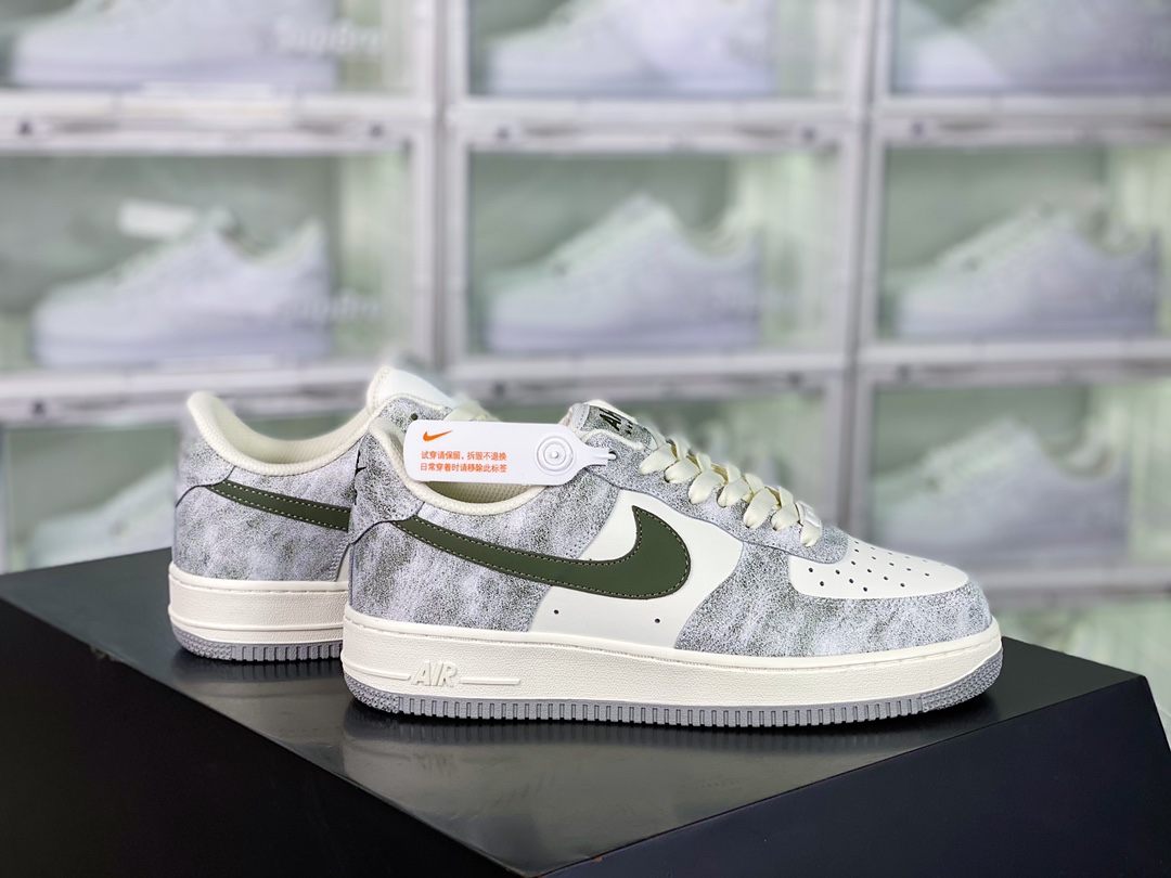 H0 男女鞋真标带半码升级原楦数据开发版型采用硬质粒面牛剖皮革鞋面材质内置全掌air sole气垫自由自造，By You专属定制个性鞋款,耐克Nike By You Air Force 1’07 Low Retro SP空军一号低帮经典百搭休闲运动板鞋“皮革米白蕨绿”BL5866- F5 6